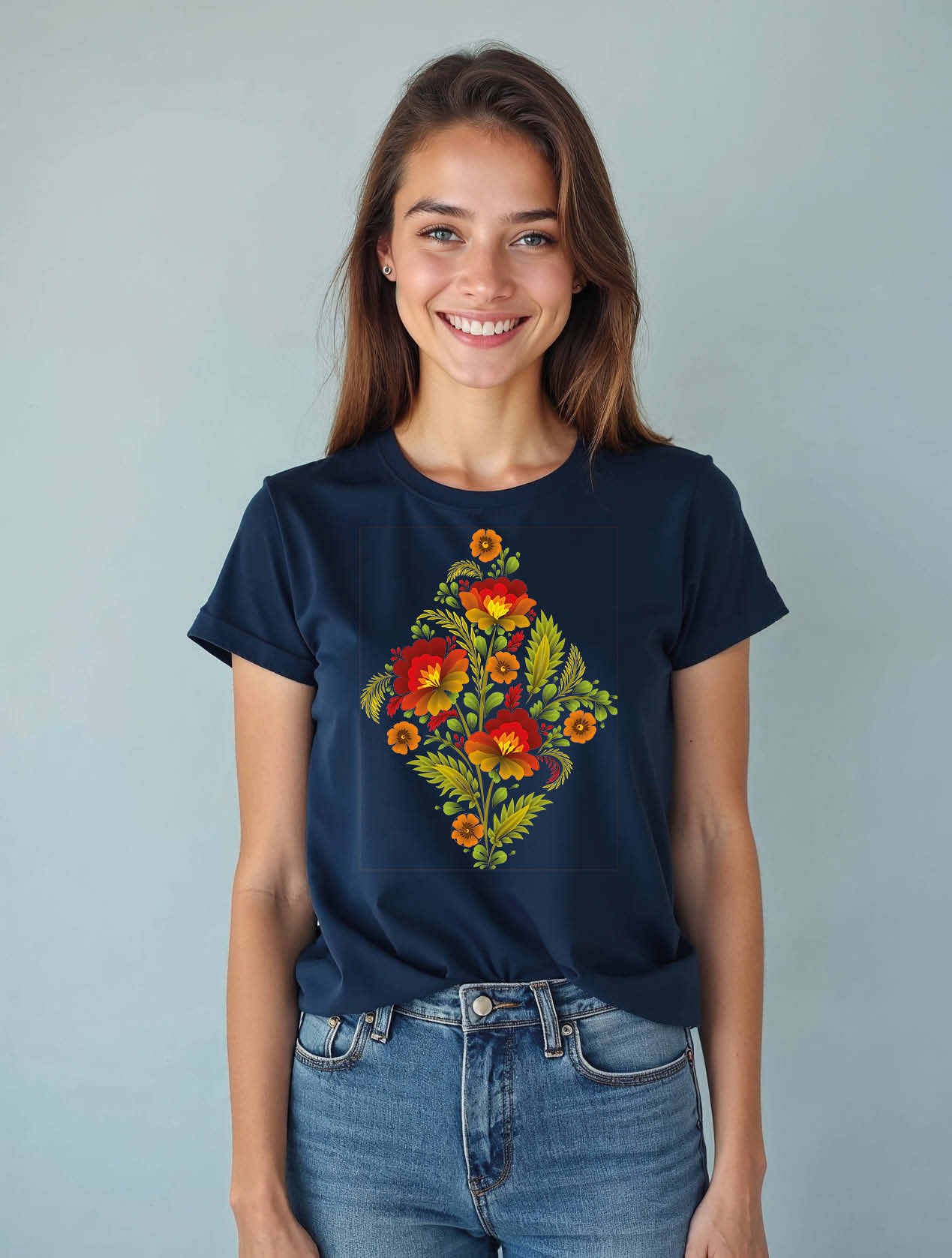 Intricate Folk Floral DiamondCasual Women’s Printed Graphic Streetwear T-Shirt
