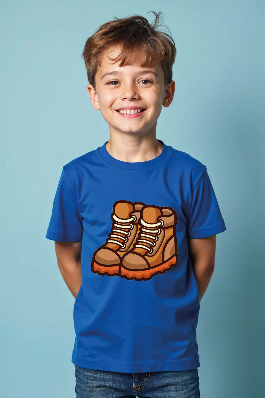 Thumbnail: Cartoon Hiking Boots Outdoor Kids T-Shirt Modern Kids Graphic Tee – Gaming Print