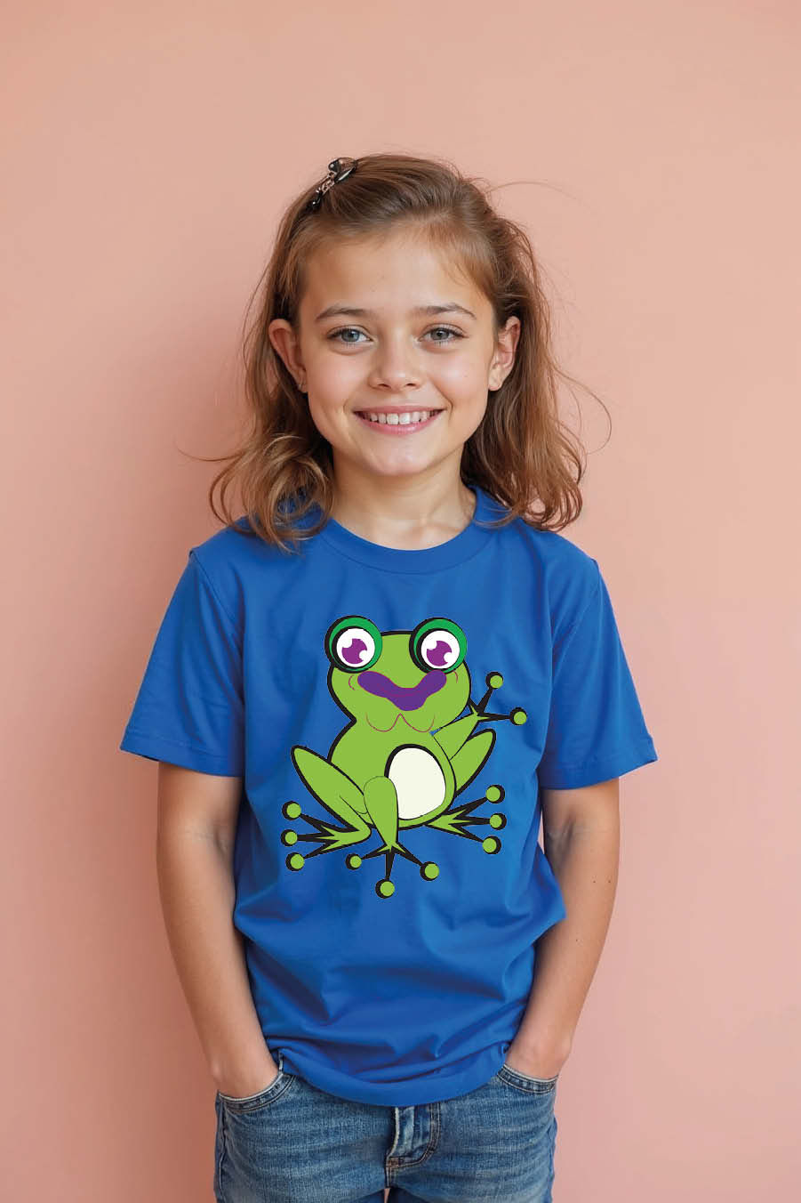 Thumbnail: Cute Green Frog with Purple Mask Graphic T-Shirt Stylish Kids Graphic t shirt