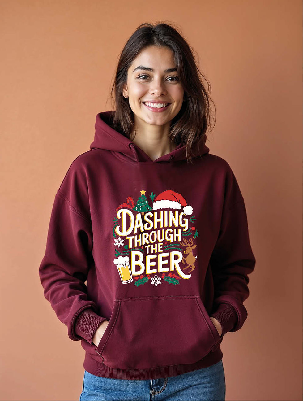 Thumbnail: dashing through the beer Woman's Printed Graphic Stylish Hoodies