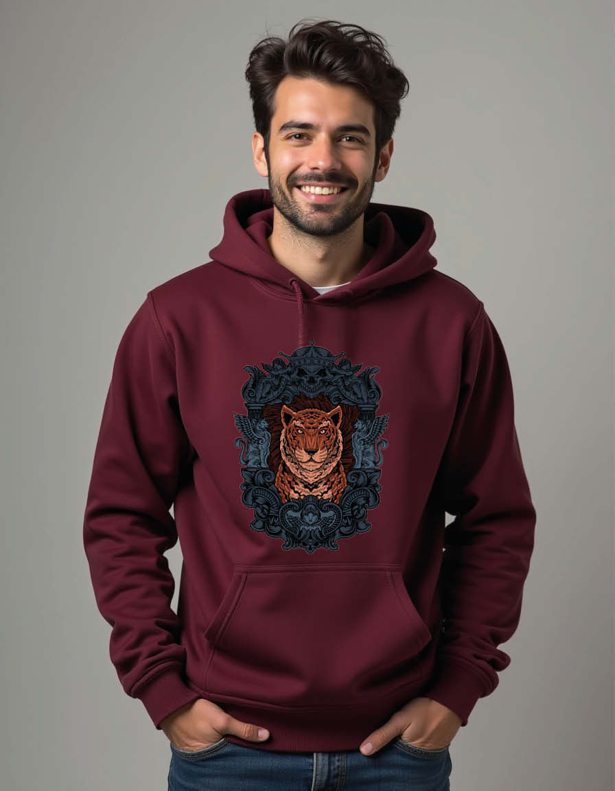 Thumbnail: tiger head with an antique engraving Unisex Graphic Printed Hoodies