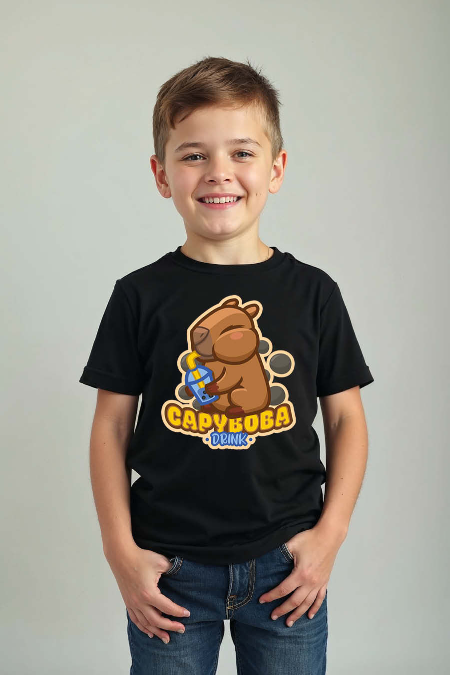 Thumbnail: Capyboba Cute Stylish Kids Graphic T-Shirt – Typography Print Design for Boys