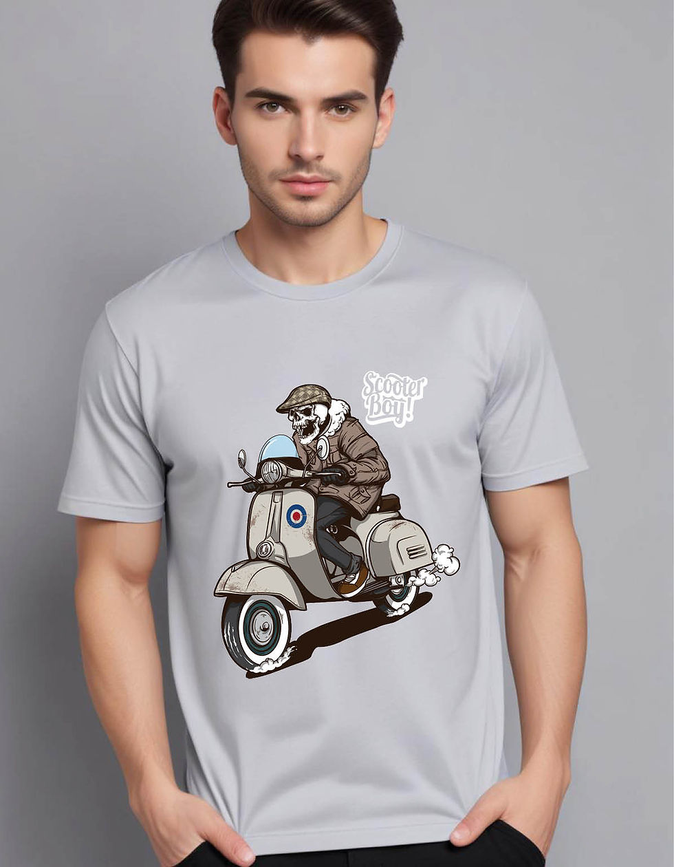 Thumbnail: skeleton riding scooter mens printed graphic t shirt