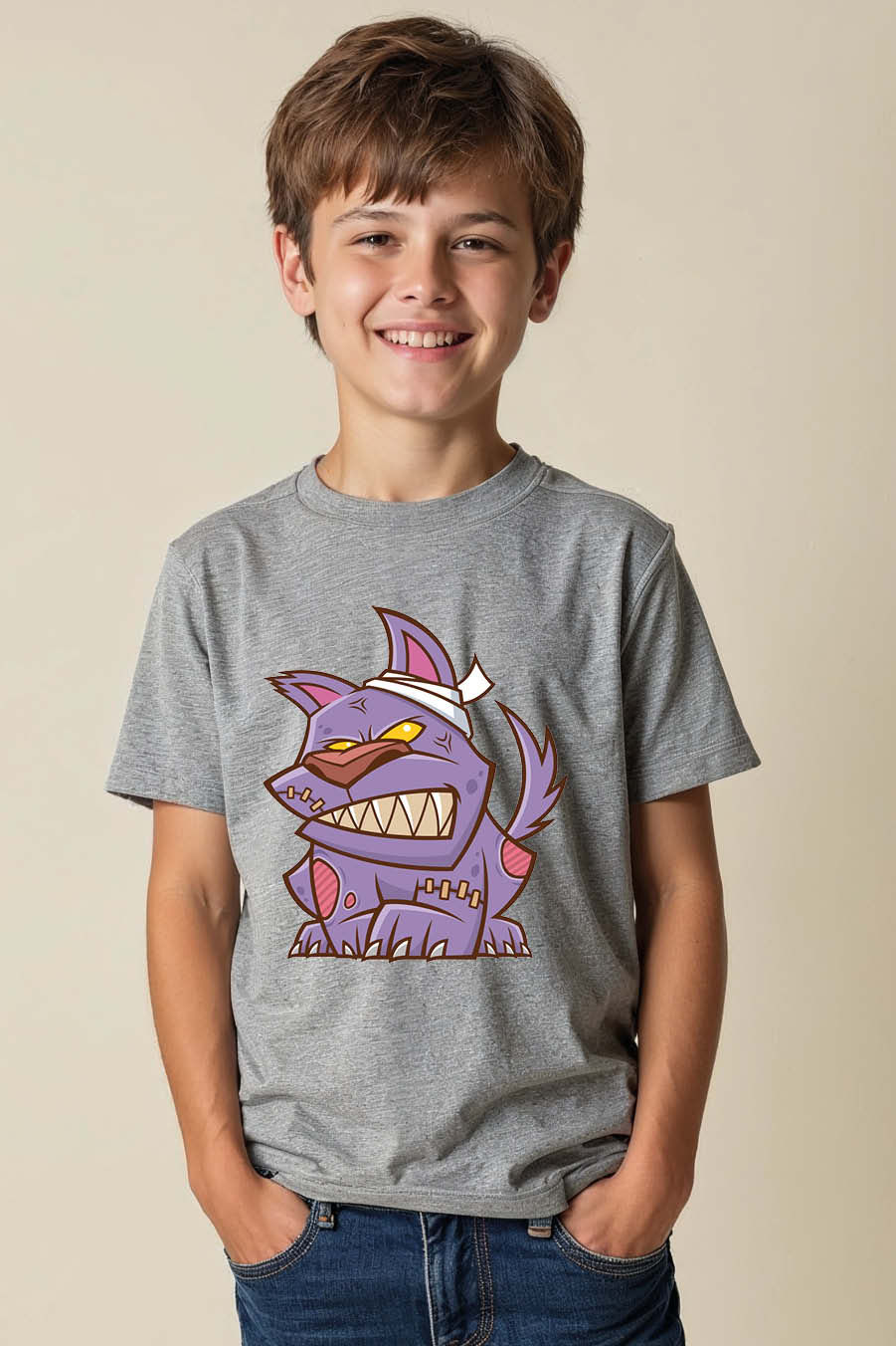 Thumbnail: Creepy Purple Zombie Dog Graphic T-Shirt Premium Casual Kids Printed T-Shirt