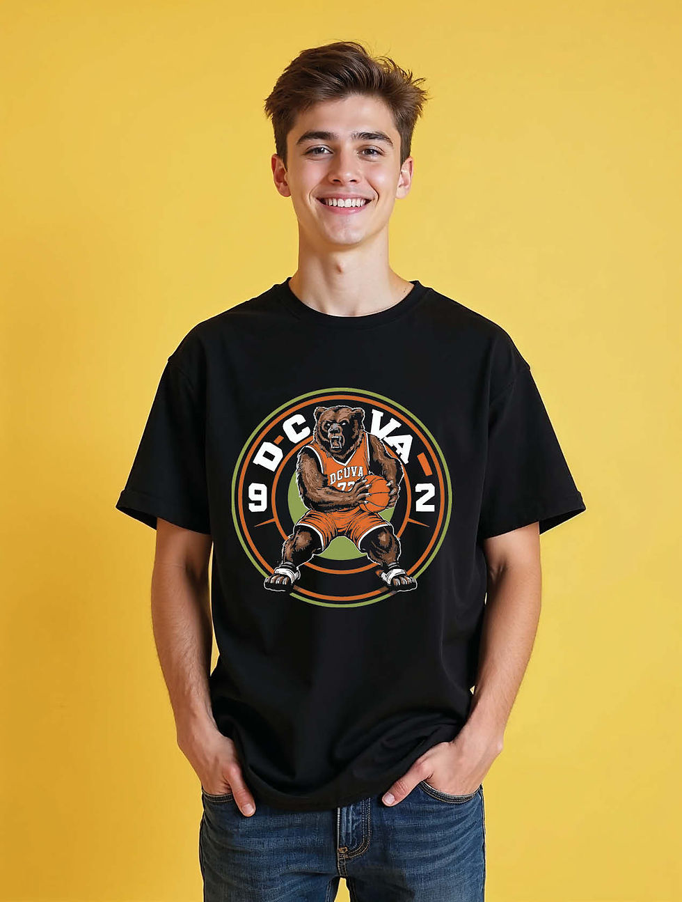 Basketball Bear Vintage Unisex Drop Shoulder Oversized T-Shirt for Men & Women |