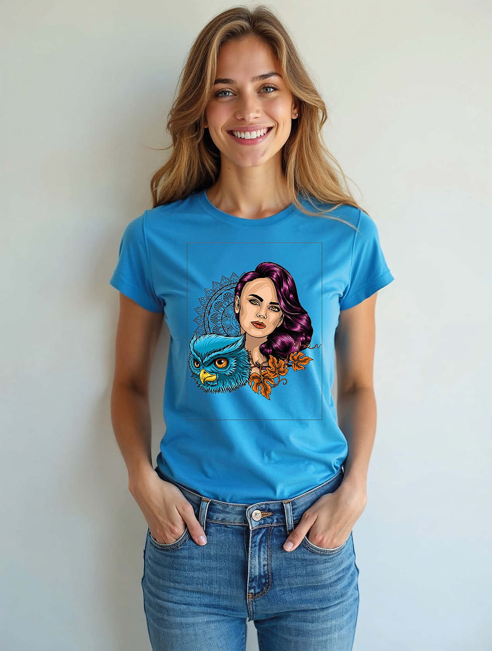 Thumbnail: Woman and the Blue Owl Casual Women’s Streetwear T-Shirt – Sale