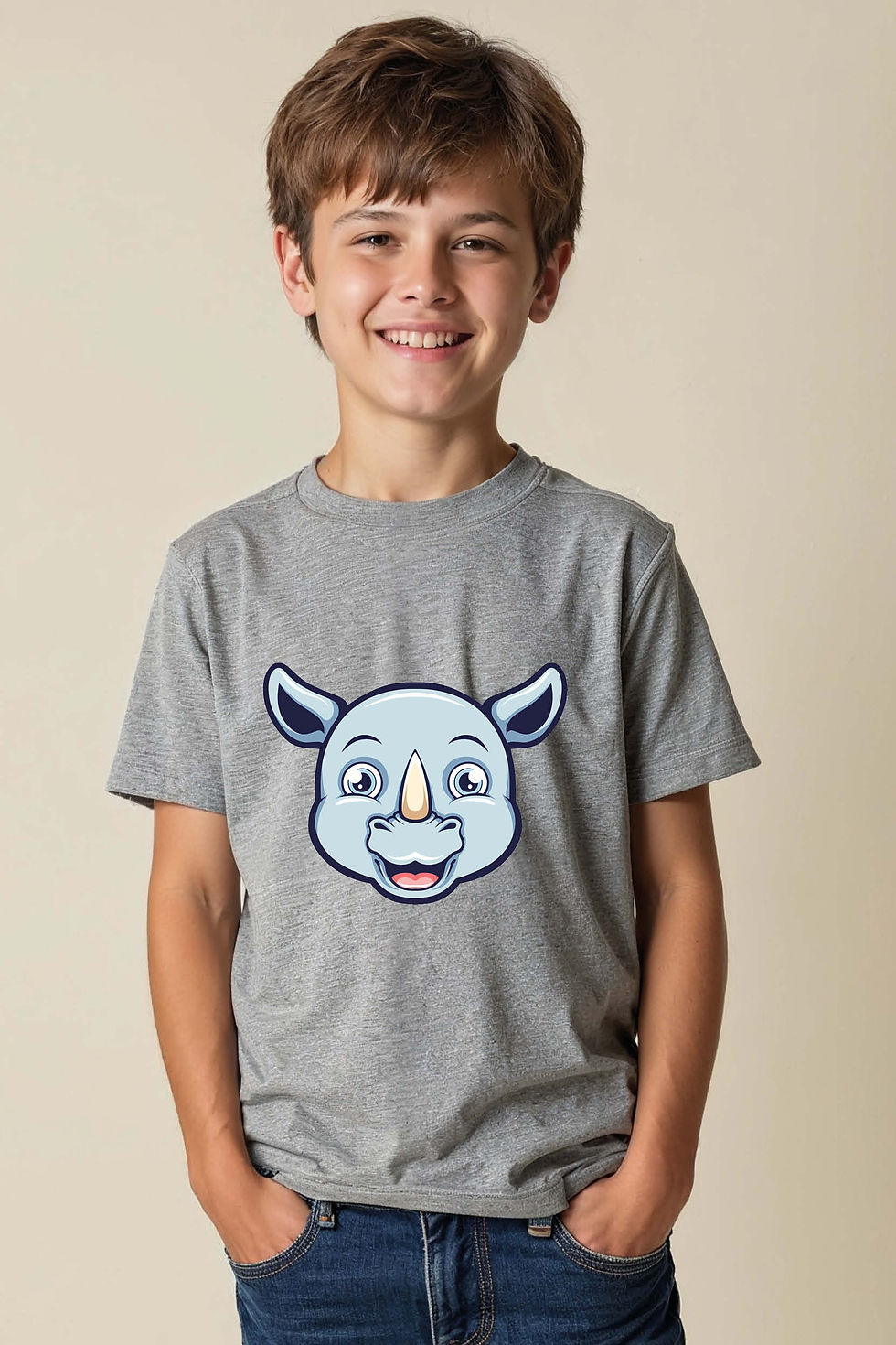 Thumbnail: Cute Baby Rhinoceros Cartoon Kid's T-ShirtColorful Casual Kids Printed T-Shirt