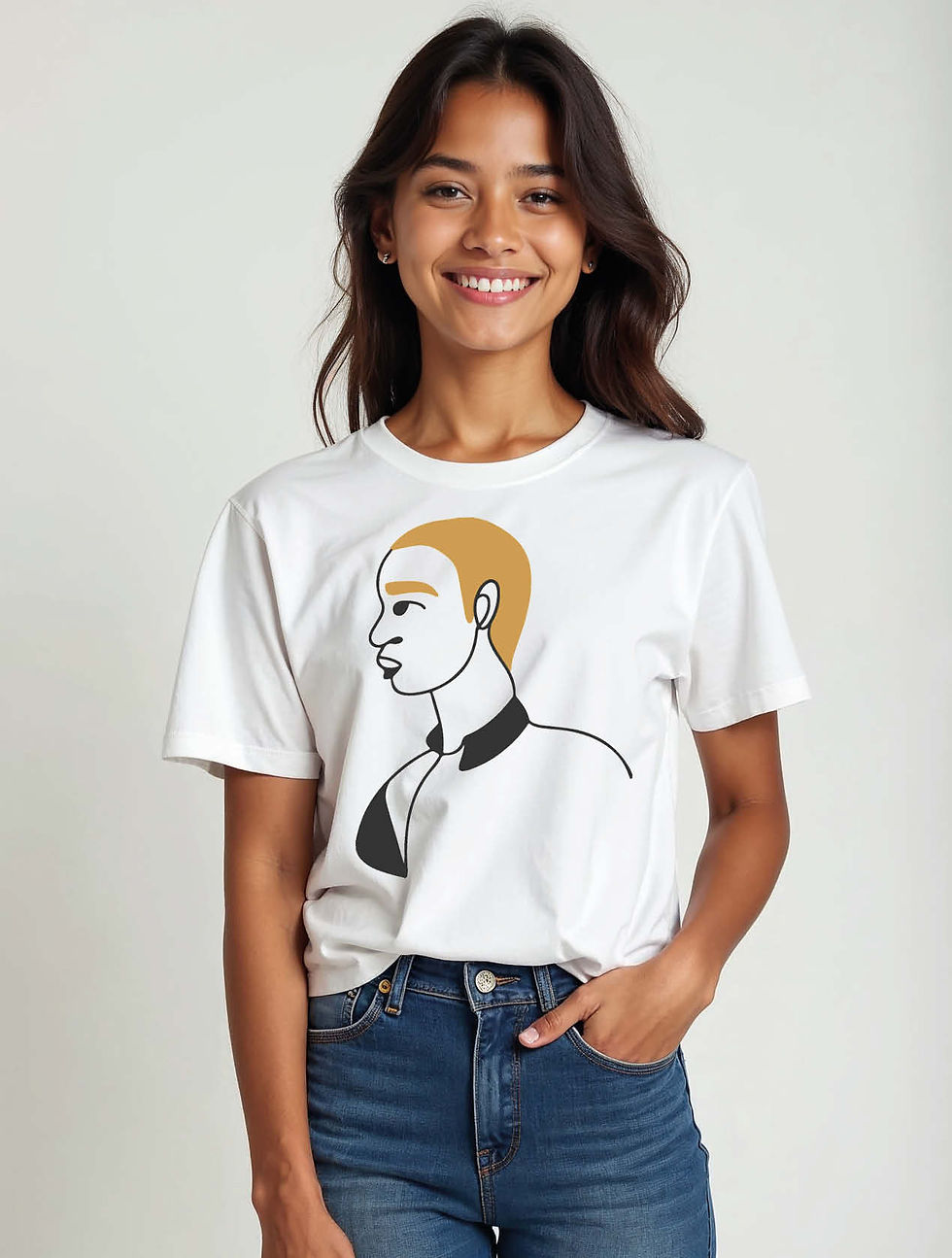 Thumbnail: Minimalist Profile Portrait  Modern Women’s Typography T-Shirt – Shop Now