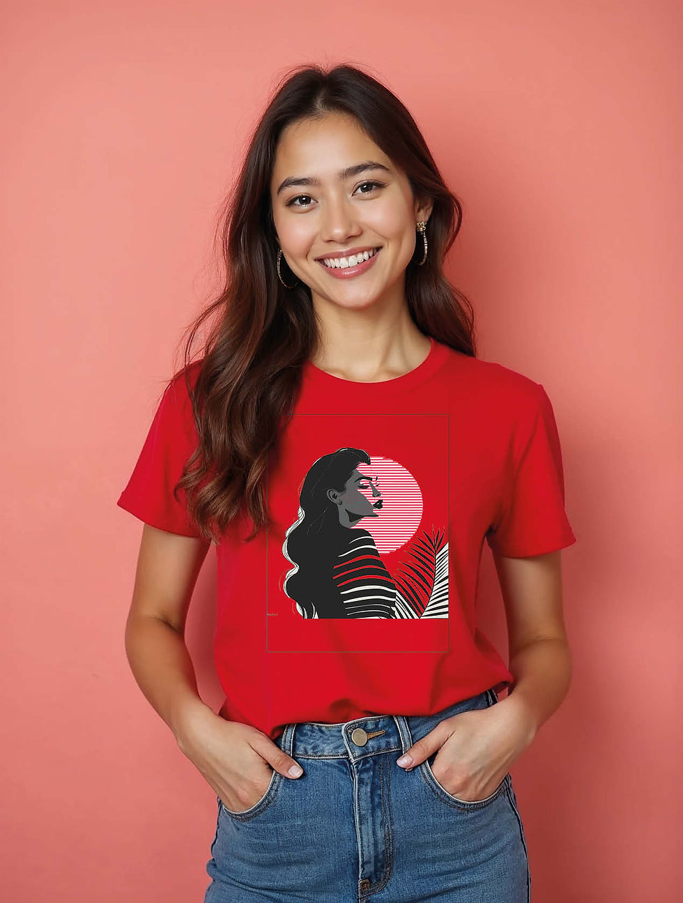 Thumbnail: Pink Sunset Silhouette Trendy Women’s Printed Graphic Streetwear T-Shirt