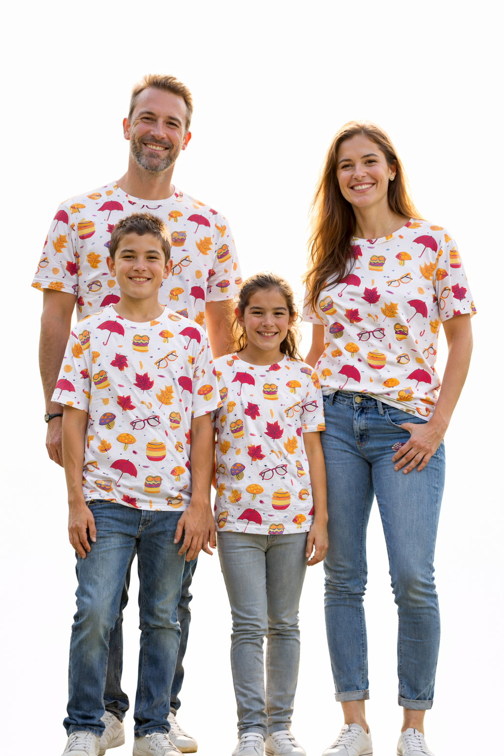 family autumn-inspired matching printed T-shirts pack of 4