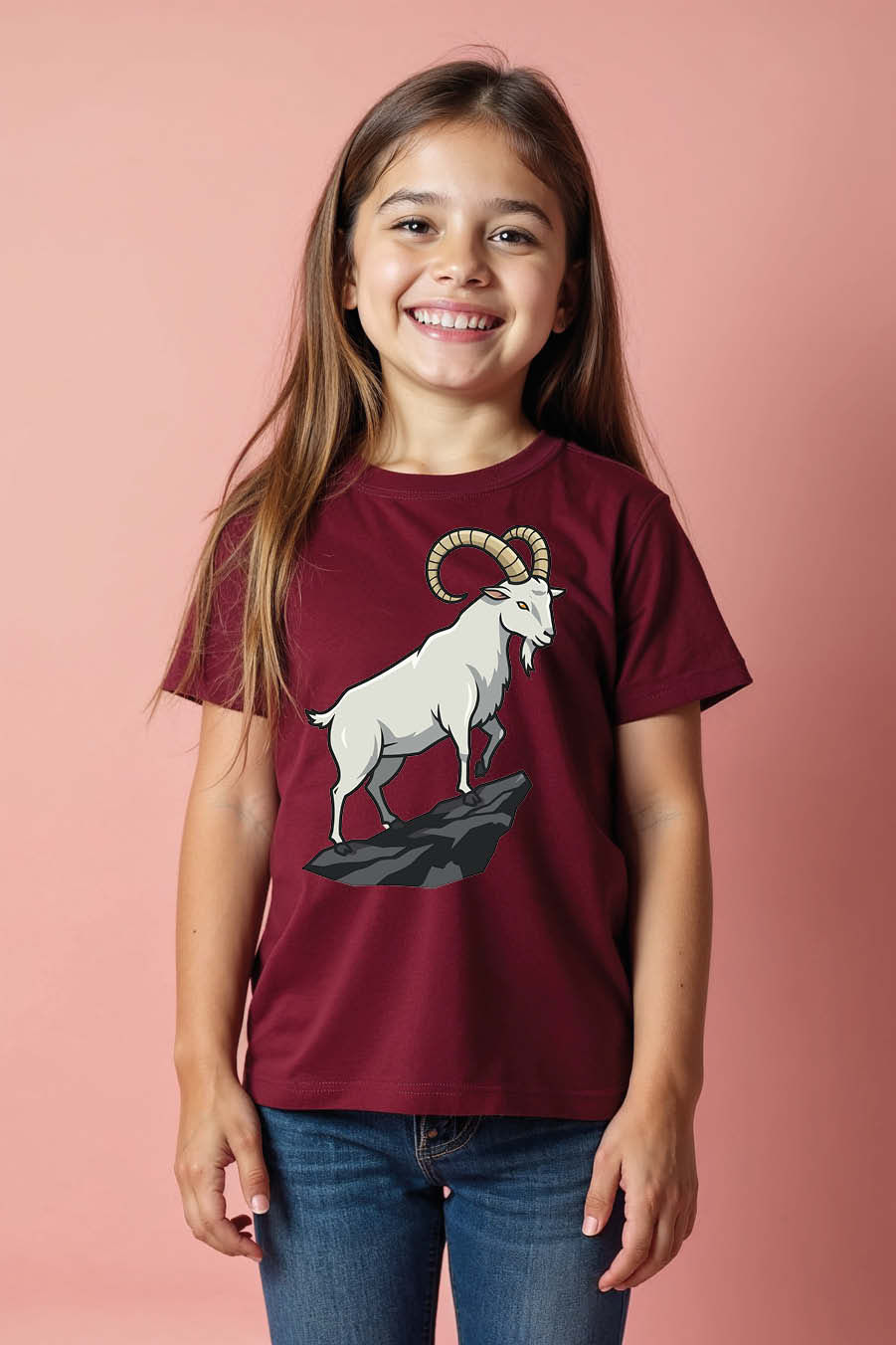 Thumbnail: Majestic Mountain Goat on a Rock Kids T-Shirt Trendy Casual Kids Printed T-Shirt