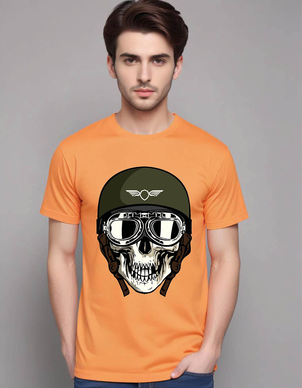 Thumbnail: skull with militar helmet mens printed graphic t shirt