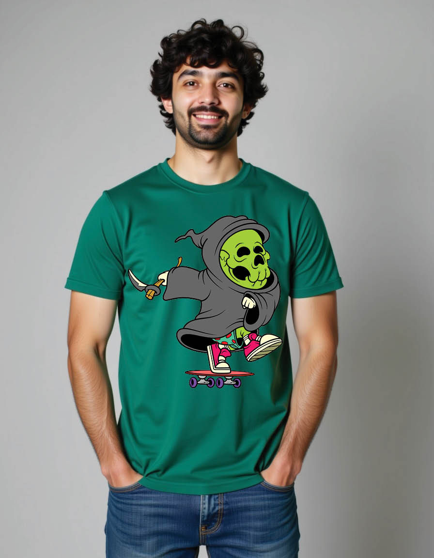 Thumbnail: grim reaper on skateboard in cartoon style mens printed graphic t shirt