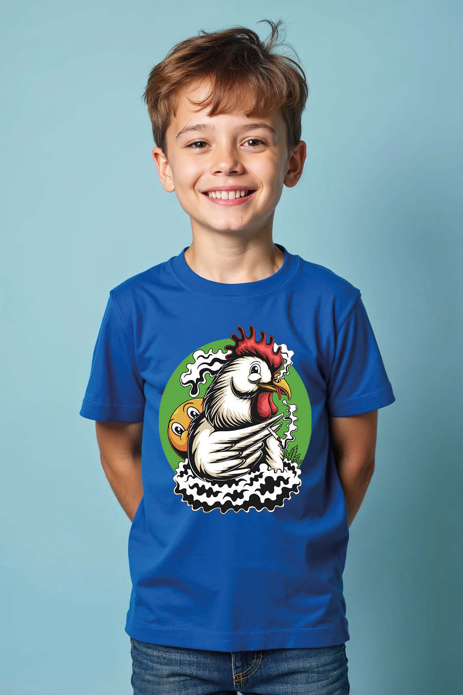 Funny Chicken Smoking with Emoji Graphic T-Shirt Cool Kids Graphic Tee – Design