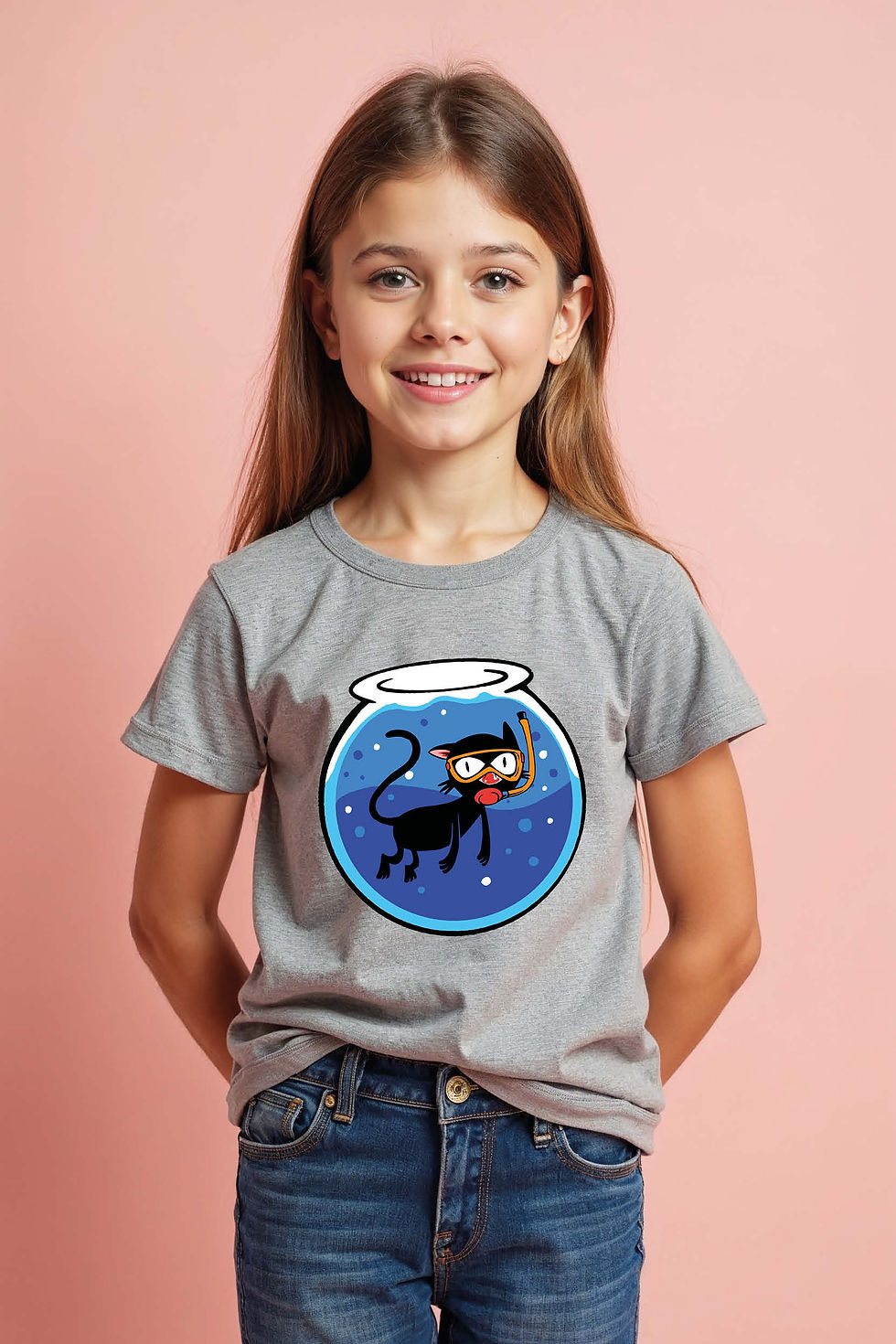 Thumbnail: Scuba Diving Cat Graphic Kids T-Shirt – Fun Underwater Cartoon Tee for Boys & Gi