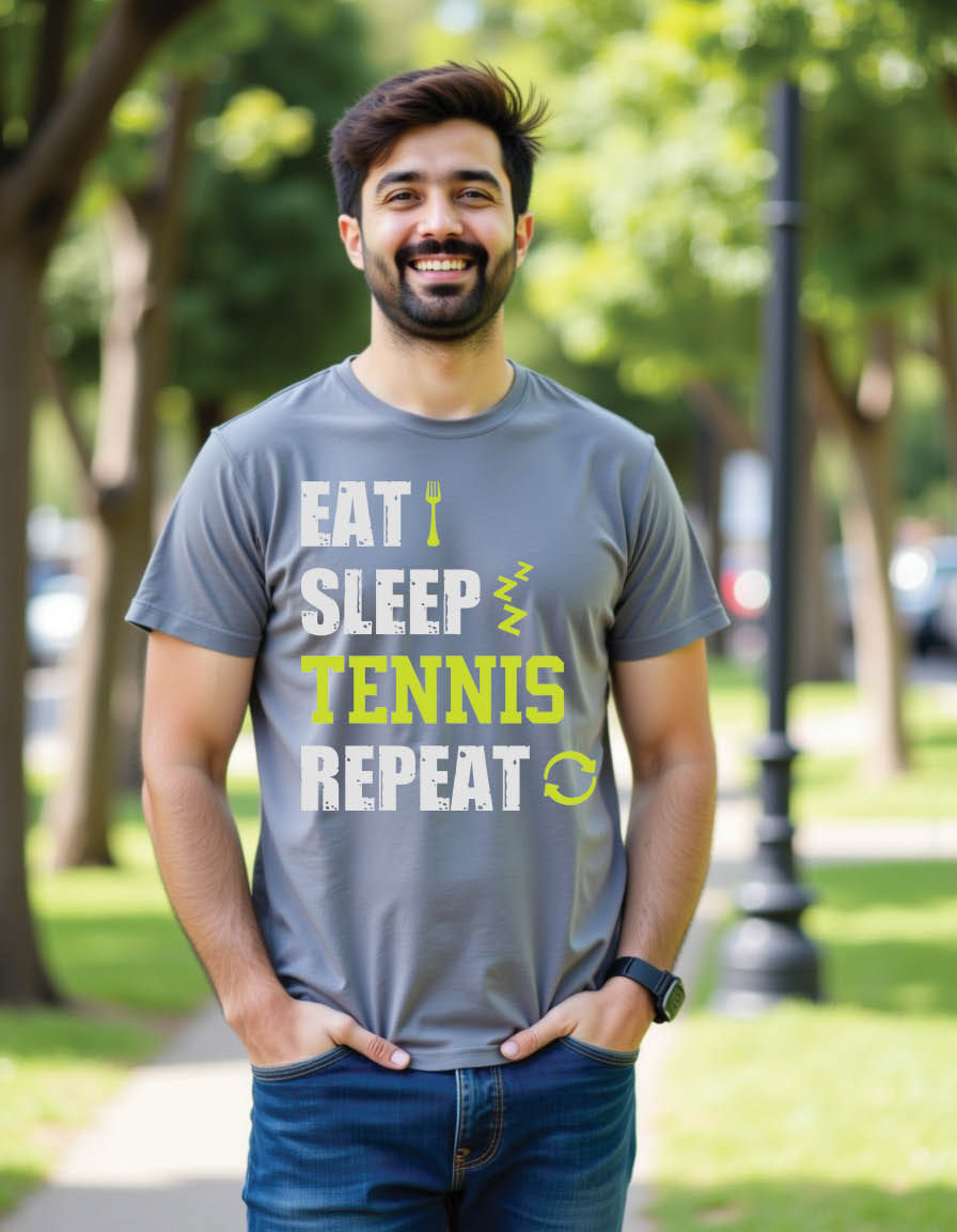 Thumbnail: eat sleep tennis repeat tennis mens printed graphic t shirt