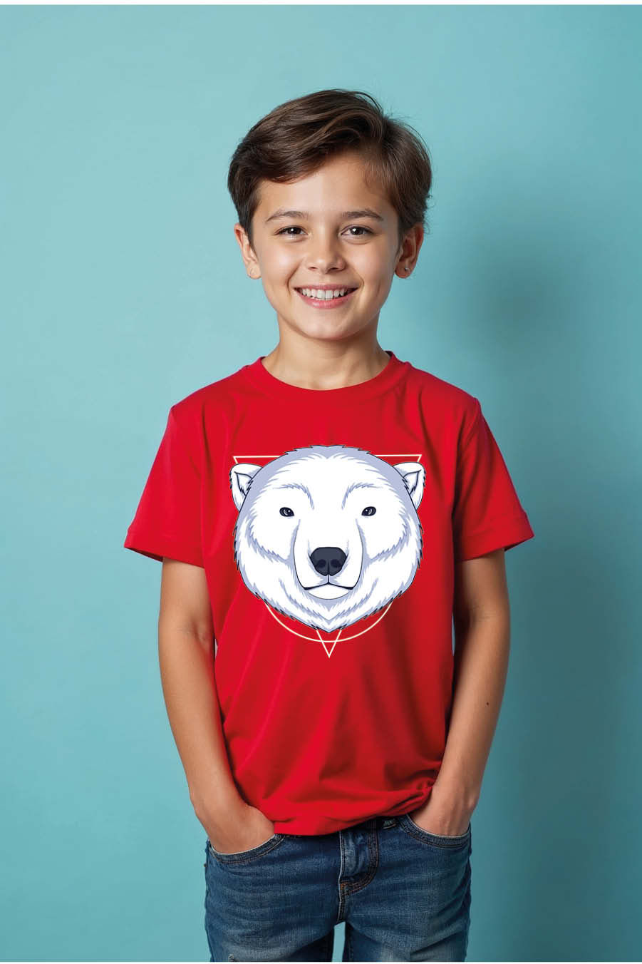 Geometric Polar Bear Head Graphic T-Shirt Cute Kids Graphic Tee – Print