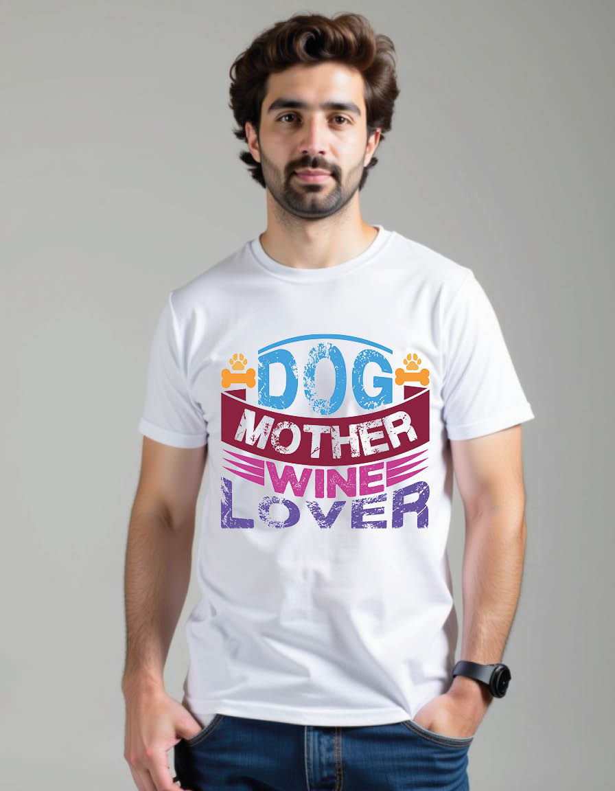 Thumbnail: dog mother wine lover funny dog saying wine love mens printed graphic tshirt