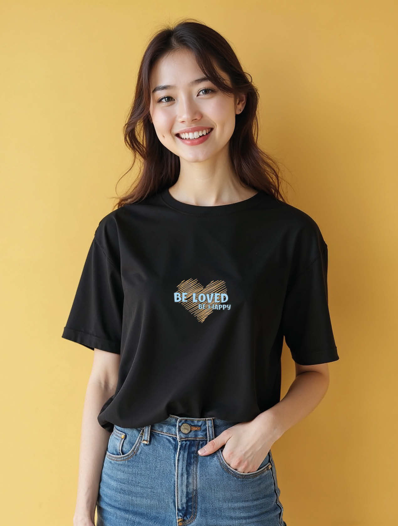 be loved be happy Bold Red Rose Bouquet Stylish Women’s Graphic T-Shirt – Limite