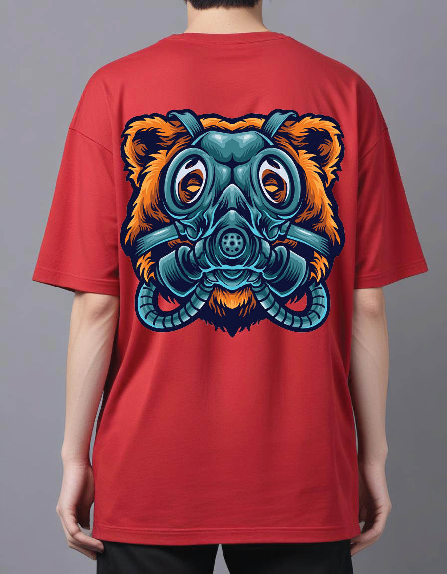 Thumbnail: bear using gass mask Mens Oversized Printed T shirt