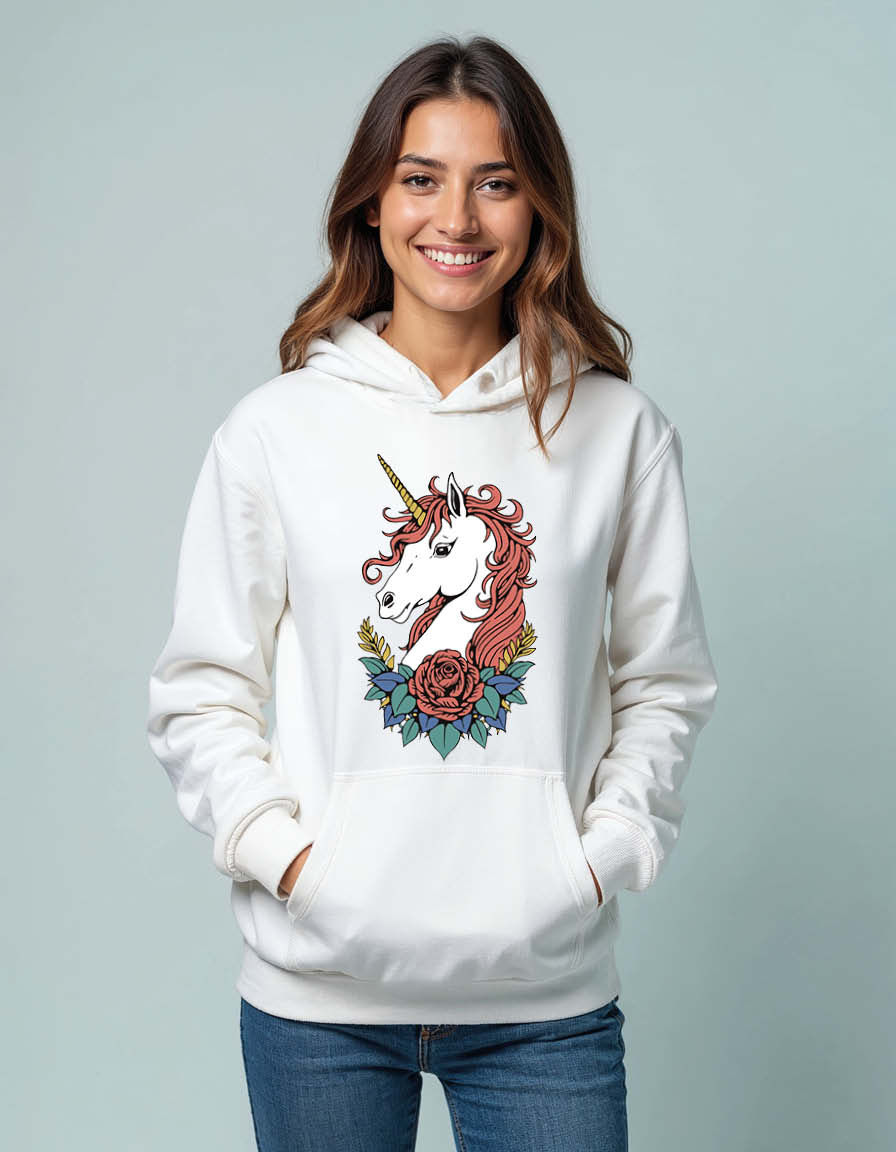 Thumbnail: Horse in the flowers Unisex Graphic Printed Hoodie