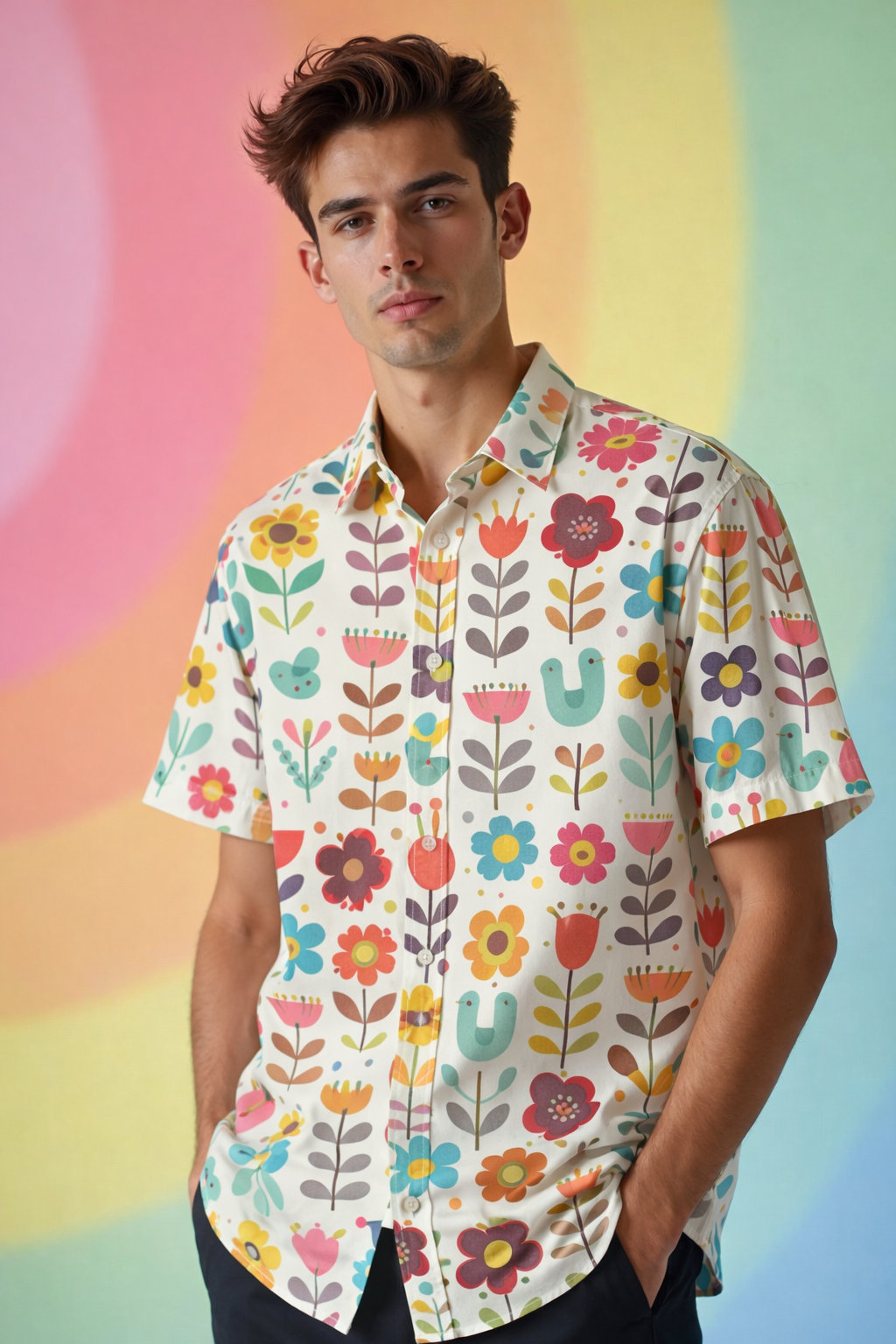 Vibrant floral and striking gaze Luxury Patterned Oversized Shirt with AOP