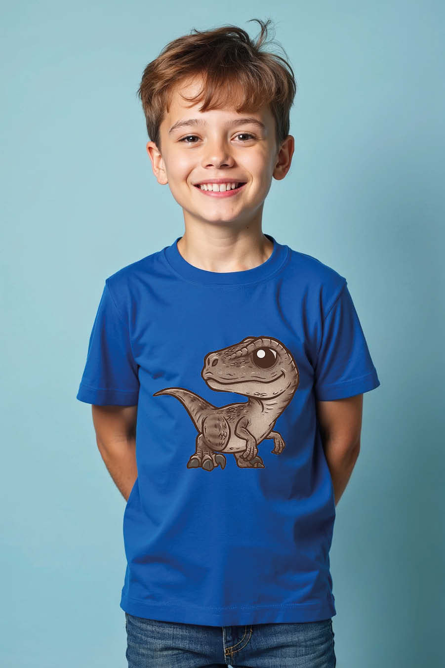Thumbnail: Chibi Cute Velociraptor Dinosaur Graphic T-Shirt Comfortable Kids Graphic Tee