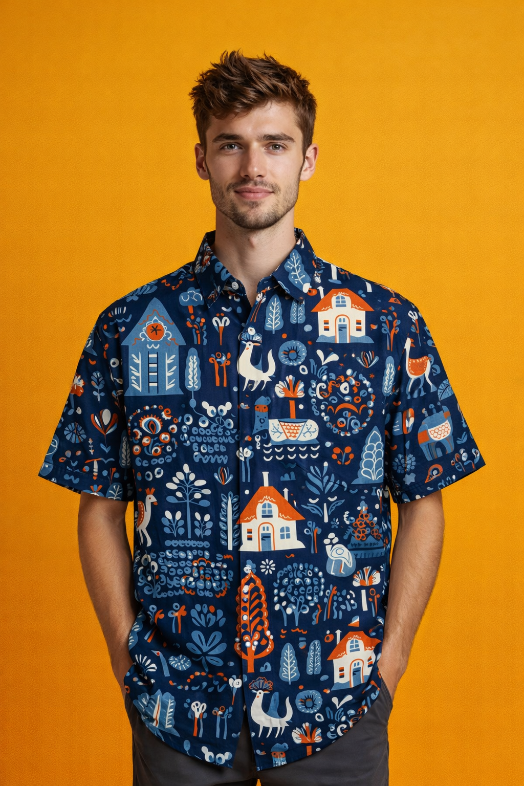 Folk Trend Focused Patterned All Over Print Oversized Shirt