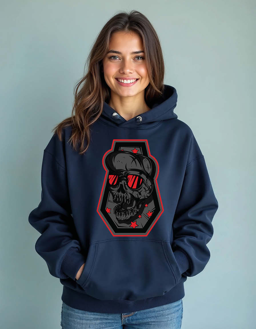 Thumbnail: Cyberpunk Skull Badge Streetwear Unisex Printed Graphic Hoodies For Men & Women