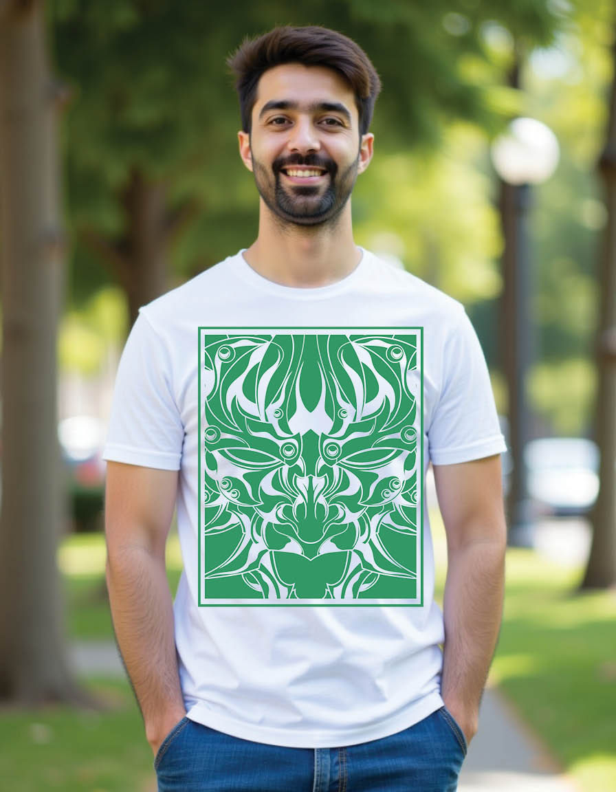 Thumbnail: green demon mask square shape mens printed graphic t shirt