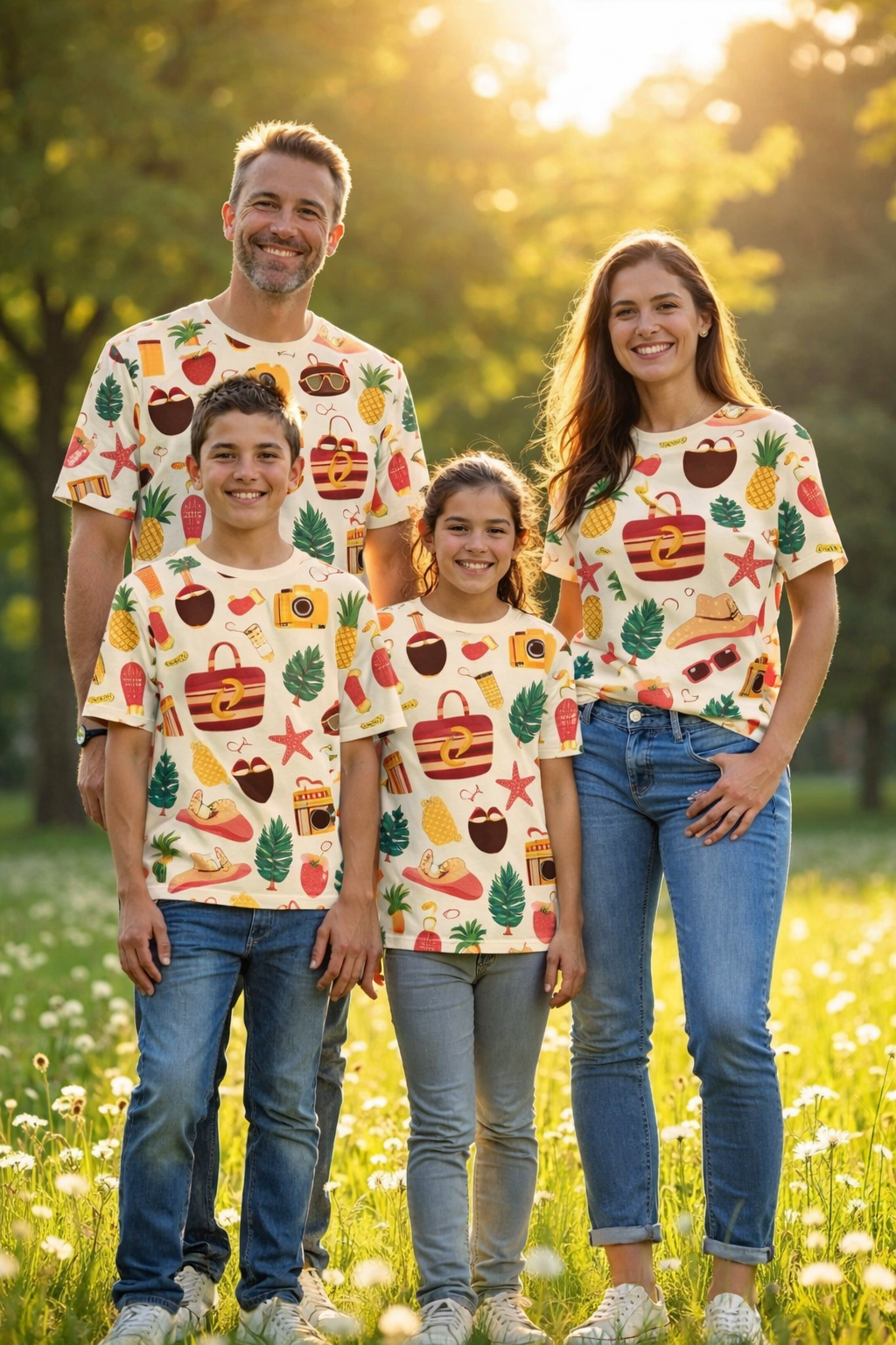 Family matching printed T-shirts pack of 4