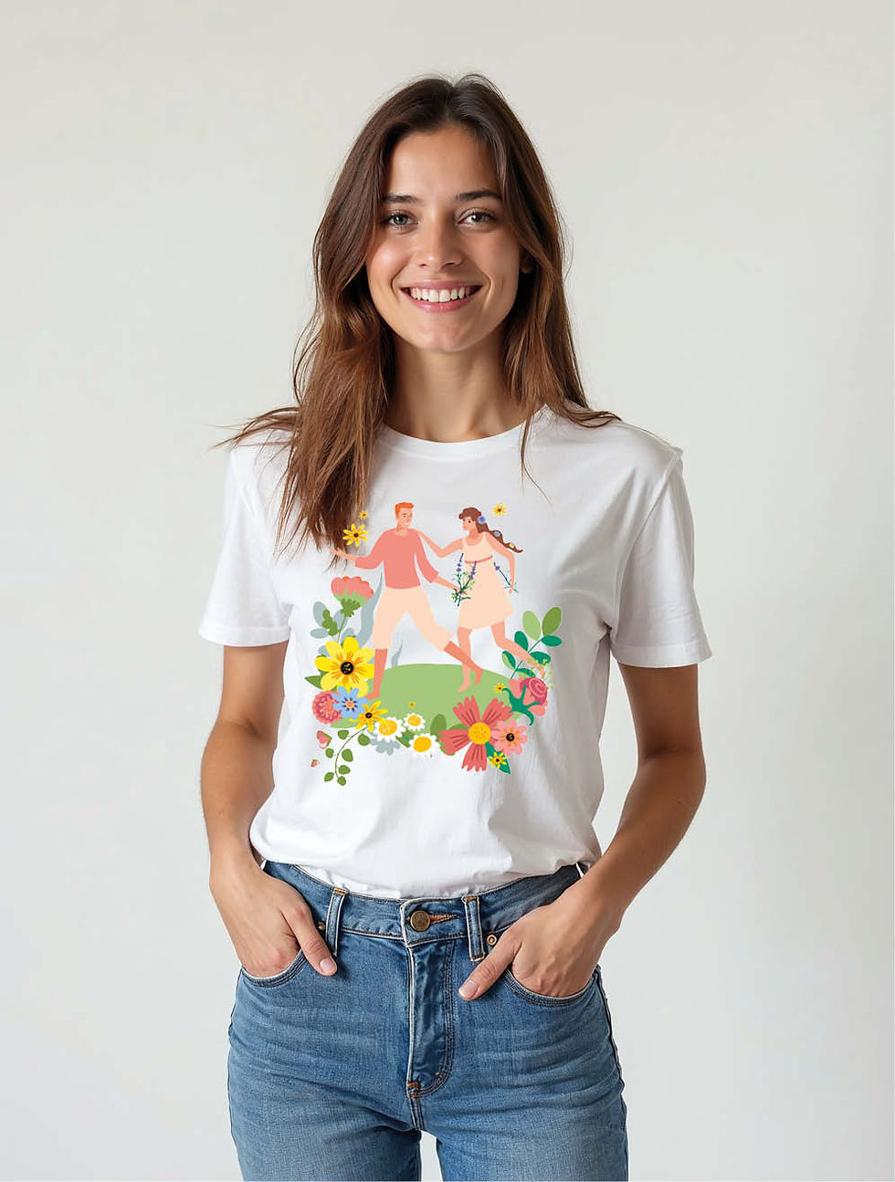 Thumbnail: Happy Family in Floral Wreath Casual Women’s Printed Graphic Streetwear T-Shirt