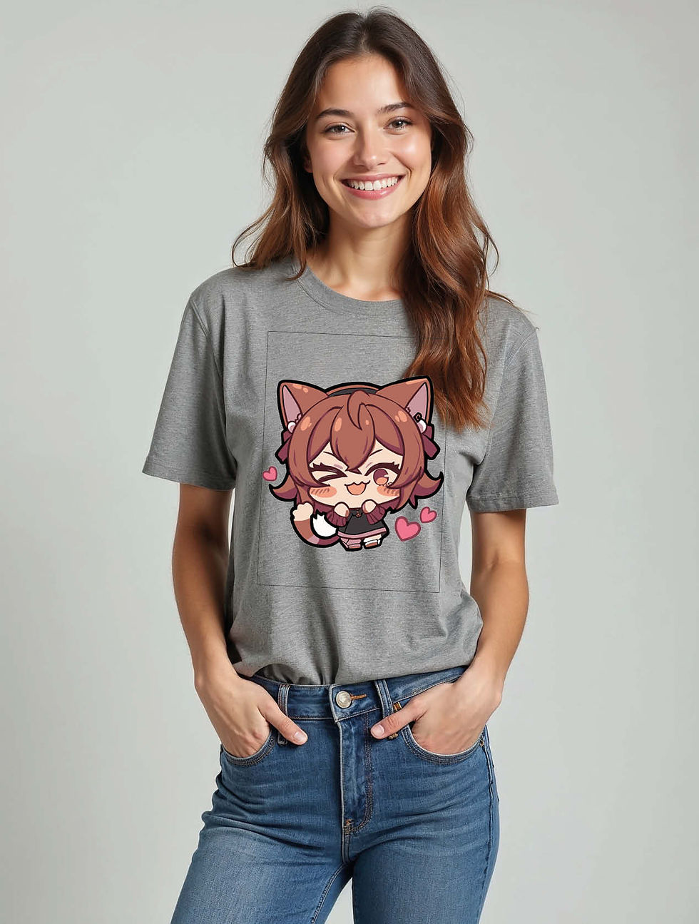 Thumbnail: Winking Chibi Neko Girl  Stylish Women’s Stylish Quote T-Shirt – Sale