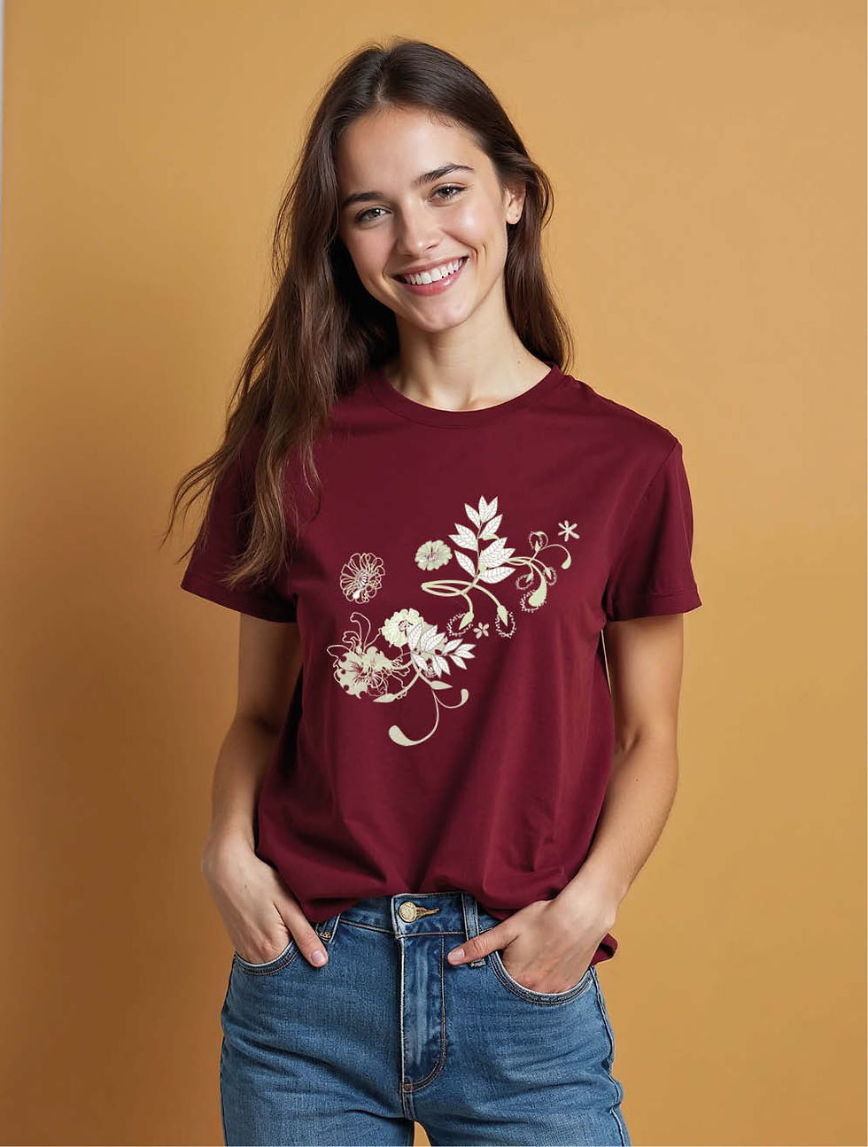 Thumbnail: Monochromatic Floral Swirl Chic Women’s Printed Graphic Streetwear T-Shirt