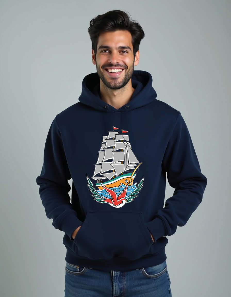 Thumbnail: Vintage Sailing Ship with waves Unisex Graphic Printed Hoodies for mens & womens