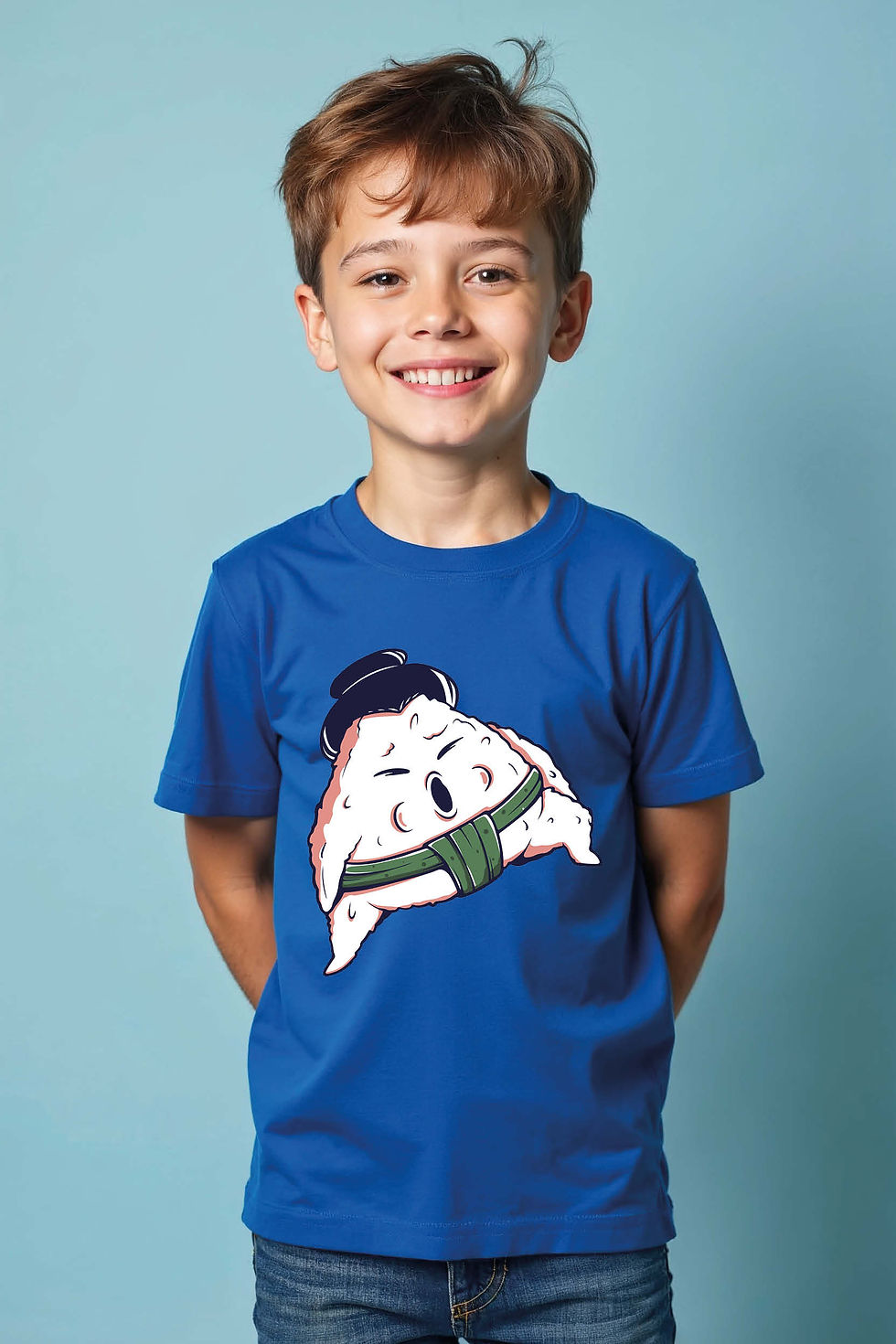 Thumbnail: Kawaii Sumo Rice Ball/Onigiri Tee Colorful Typography Print T-Shirt for Kids