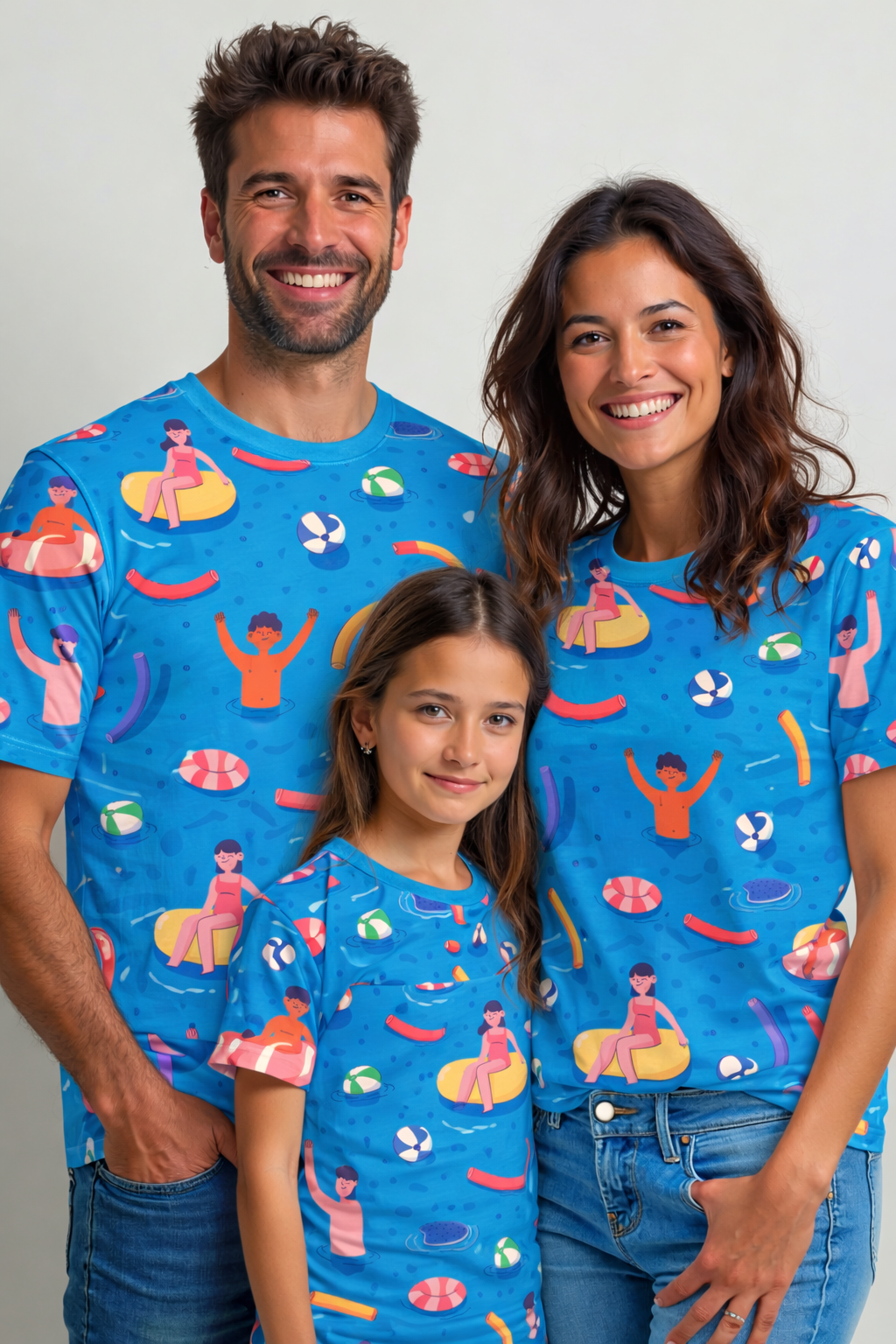 Family pool-themed matching printed tshirts pack of 3