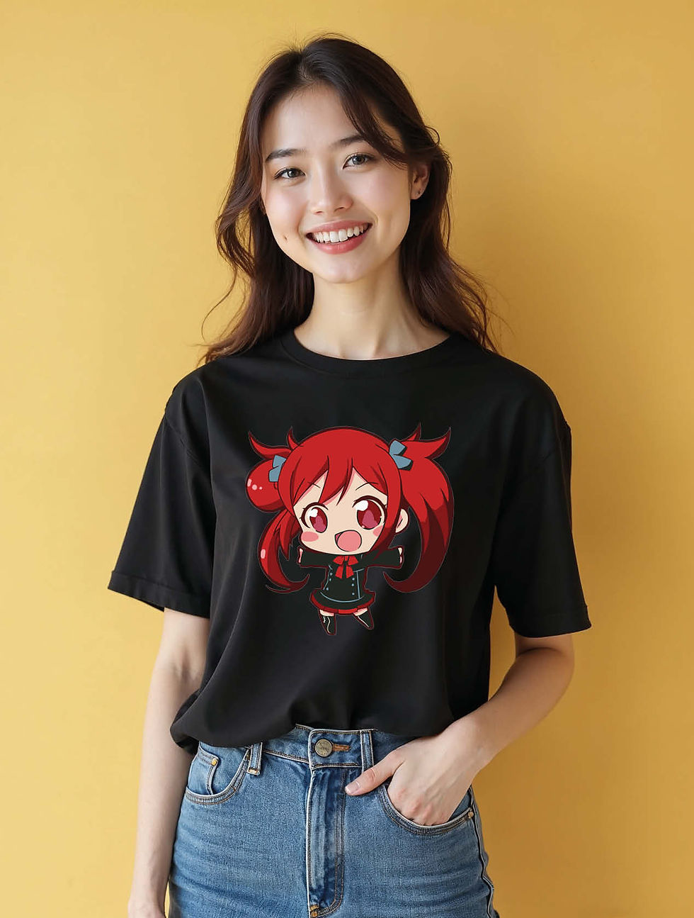 Thumbnail: Chibi Red Pigtails Anime Chic Women’s Streetwear T-Shirt – Discount Offer