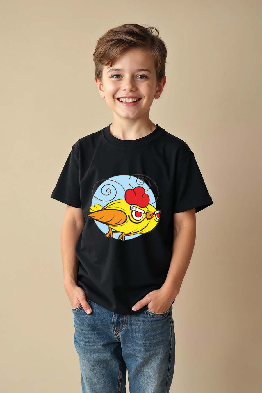 Angry Cartoon Chick Graphic Black T-Shirt Everyday Cool Cartoon Kids T-Shirt