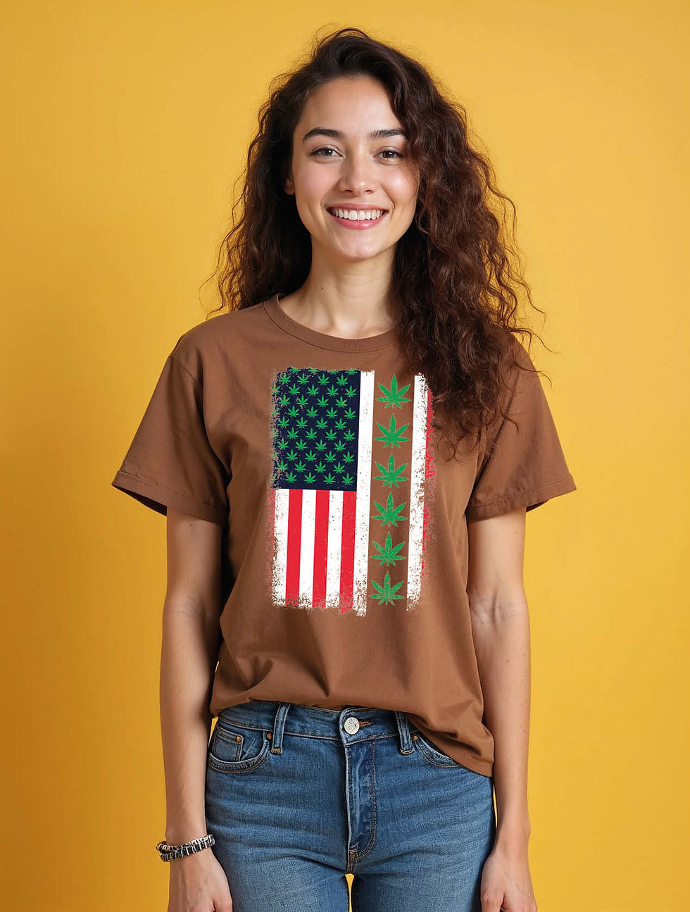 Thumbnail: Cannabis American Flag Urban Women’s Printed Graphic Streetwear T-Shirt