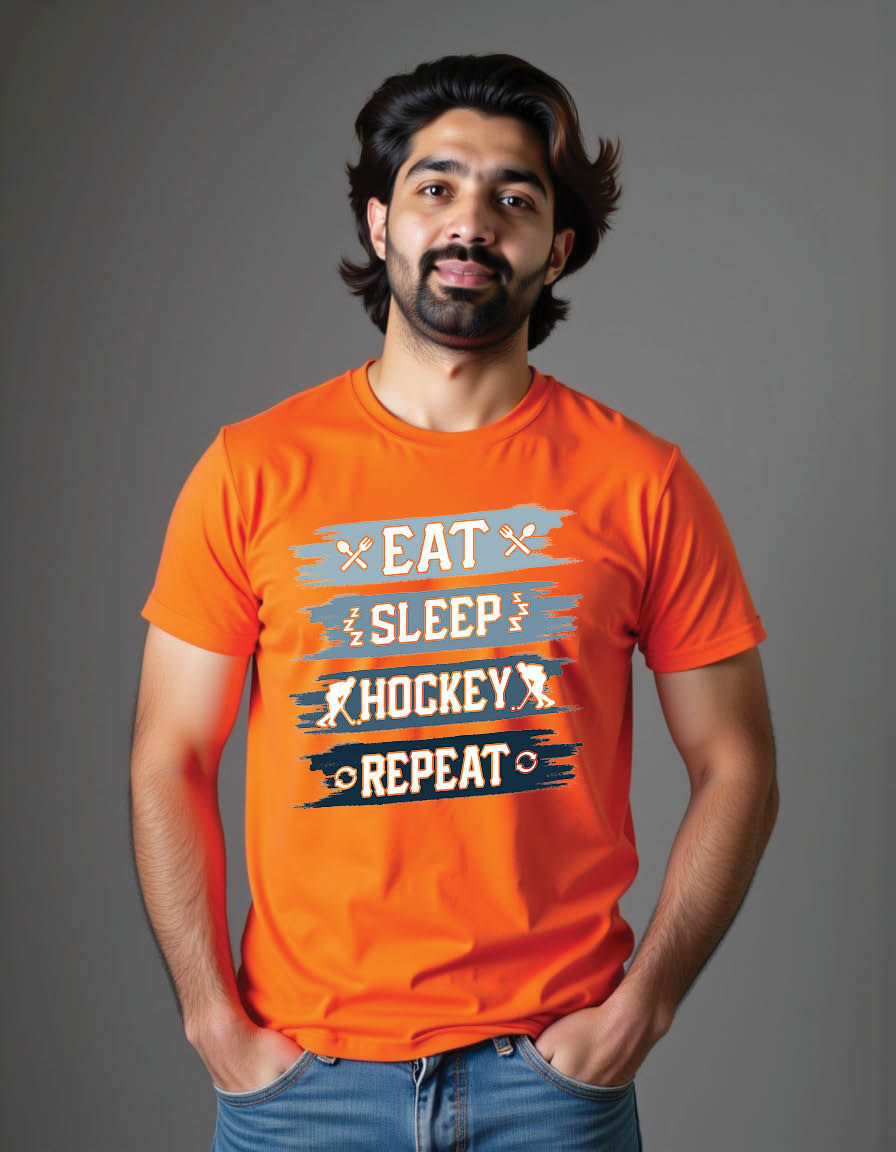 eat sleep hockey repeat field hockey mens printed graphic t shirt
