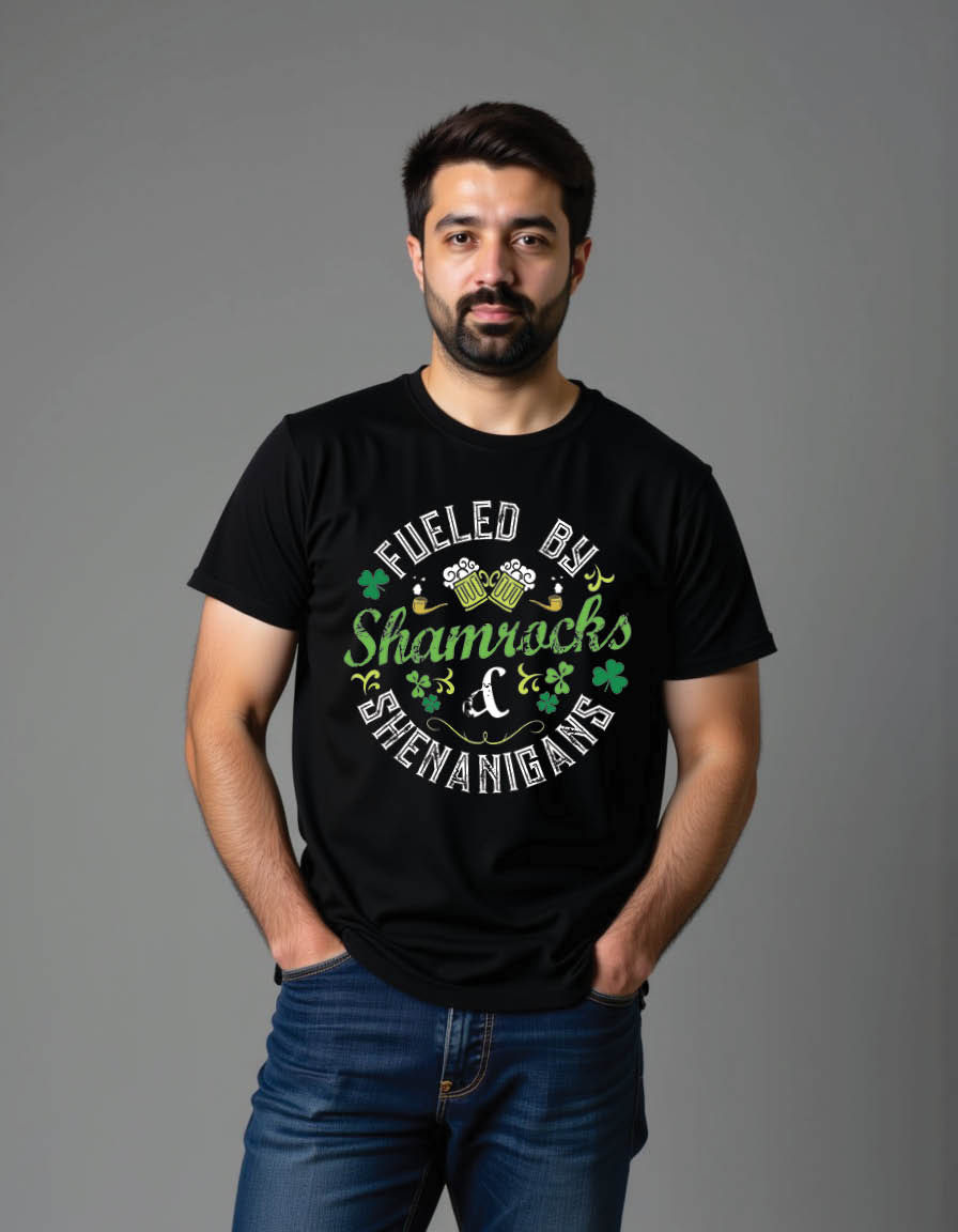 fueled by shamrocks shenanigansst patricks day mens printed graphic t shirt