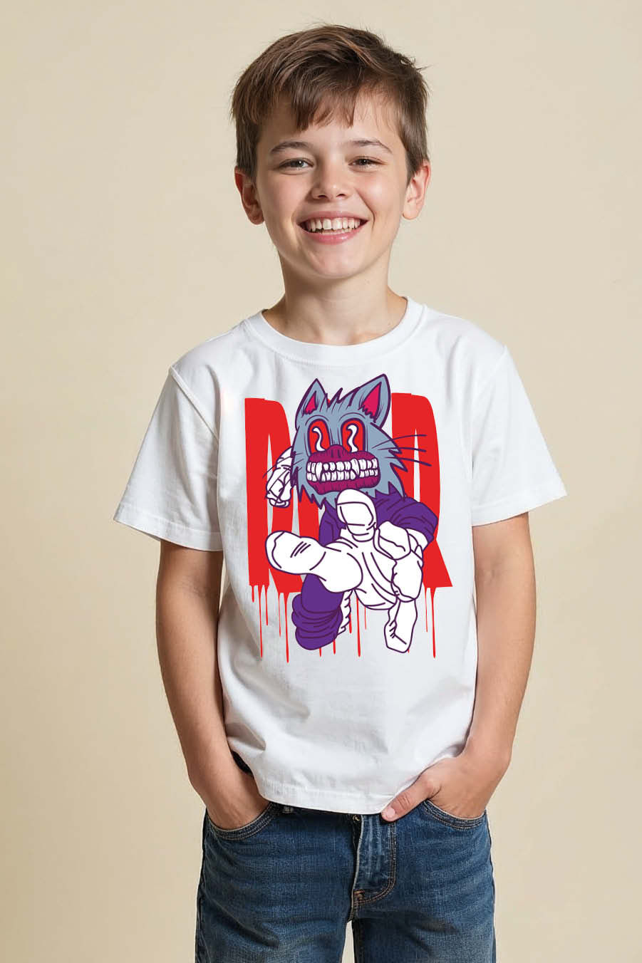 Thumbnail: Wolf Monster Reaching Out Graphic Casual Trendy Printed Tee for Kids – Graphic