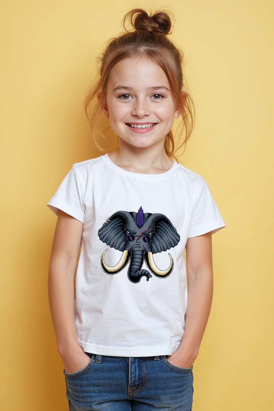 Thumbnail: Punk Rock Elephant with Purple Mohican and Piercings Graphic T-Shirt