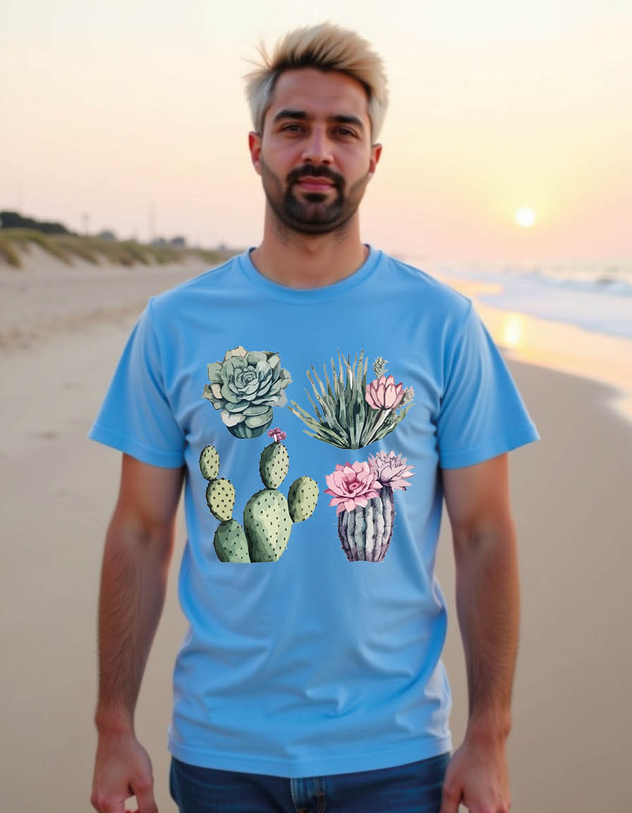 Thumbnail: cactus set cactus watercolor painting package mens printed graphic t shirt