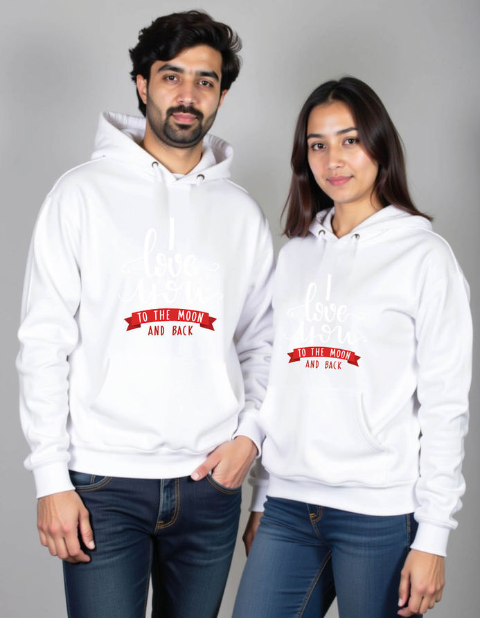 Couple hoodies with moon and back love quote print, matching set India