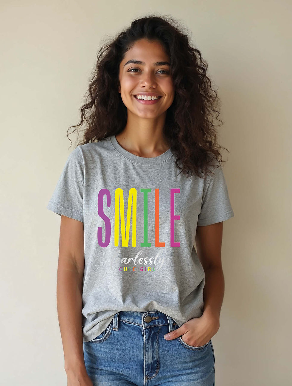 Thumbnail: Smile fearlessy cute girl Modern Women’s Graphic T-Shirt – Sale