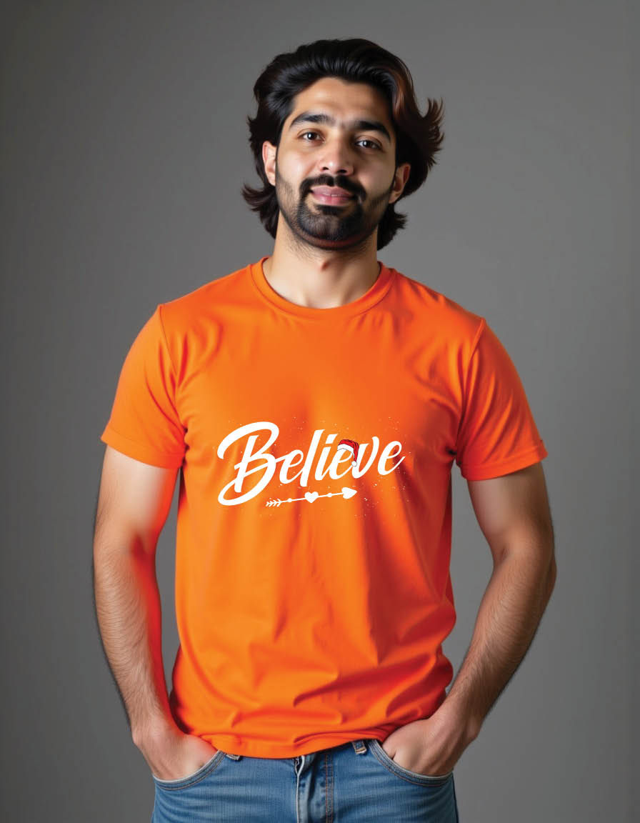 Thumbnail: believe hand drawn lettering christmas greetings mens printed graphic t shirt