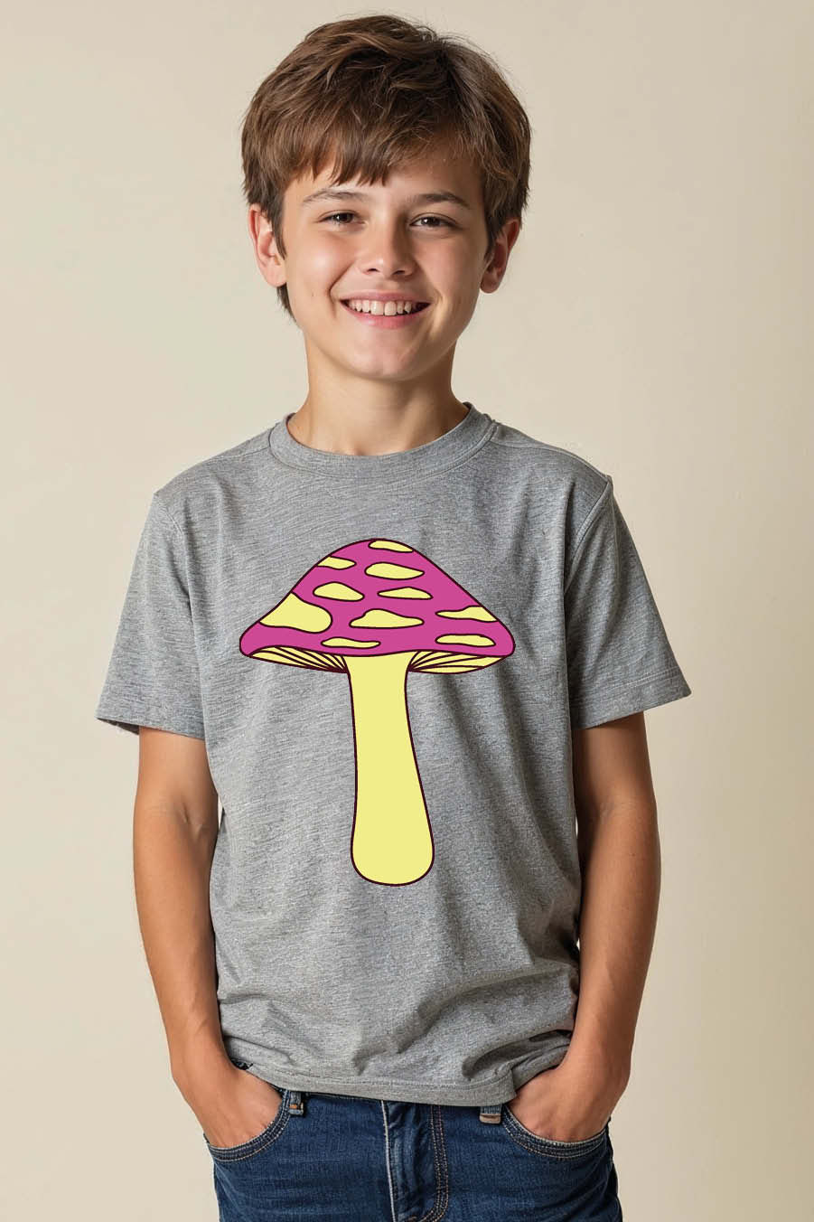 Thumbnail: Neon Pink and Yellow Spotted Mushroom Graphic T-Shirt Premium Quality
