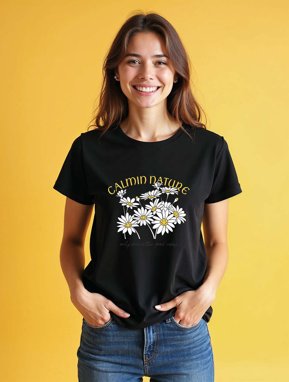 Thumbnail: calmin nature only bring the good vibes Urban Women’s Printed Typography T-Shirt